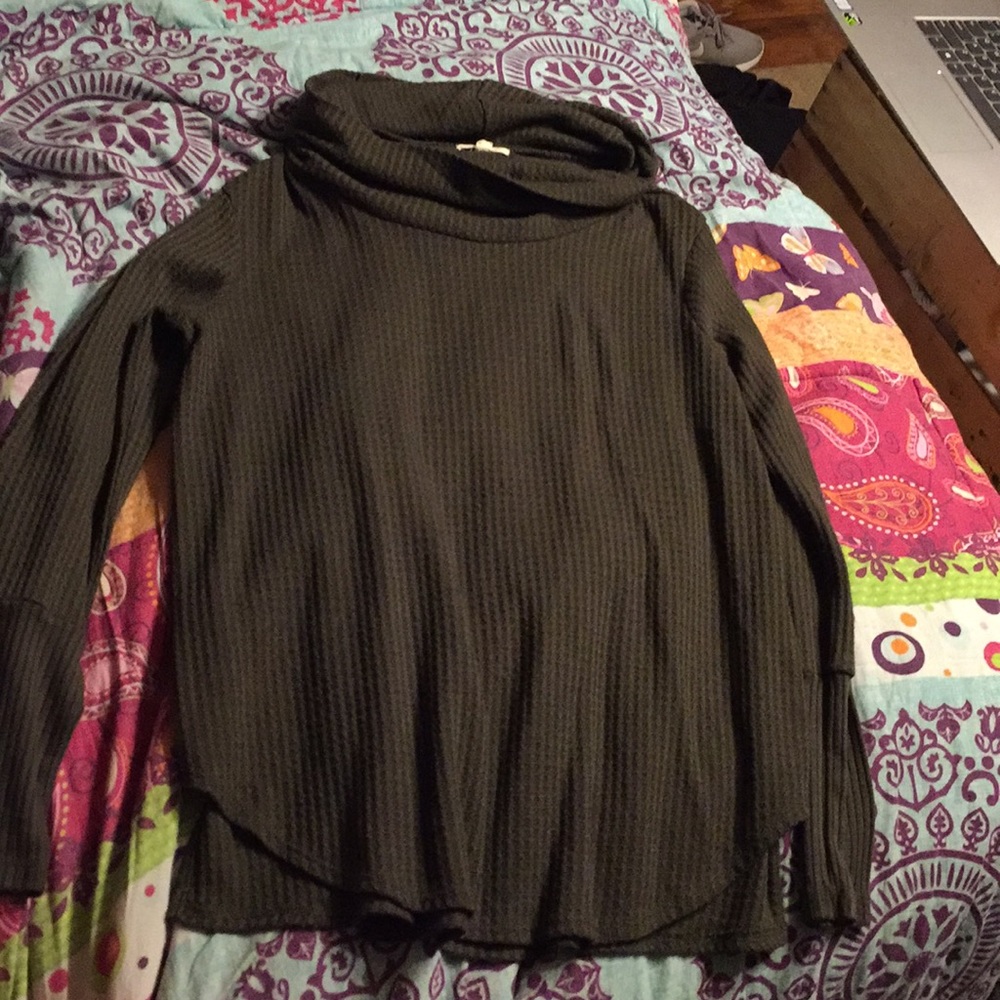 Military green turtle neck.